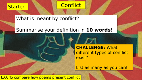 GCSE POWER AND CONFLICT POETRY REVISION- TYPES OF CONFLICT