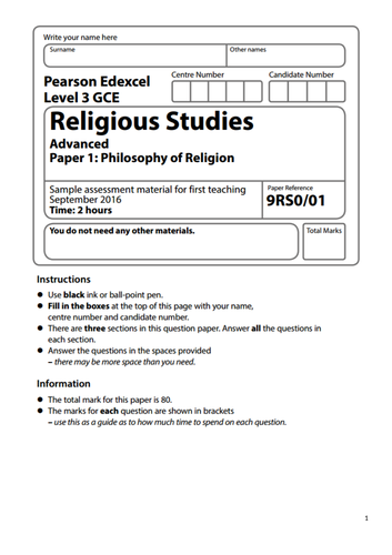 Practice papers - A-level Religious Studies (Edexcel)