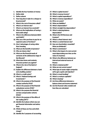 Tricky questions BTEC Business Level 3 Unit 3 finance