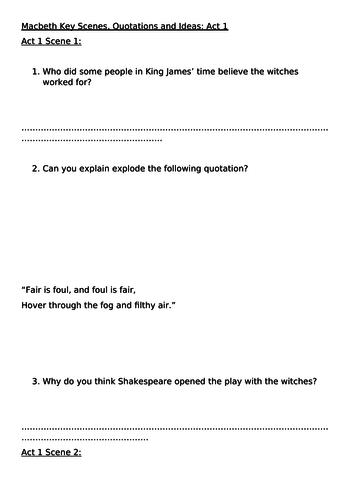 Macbeth Act 1 Work Book