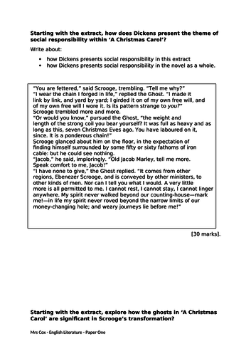 AQA literature paper 1 exam questions- A Christmas Carol