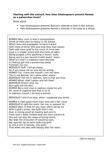 AQA paper one Romeo and Juliet practise questions