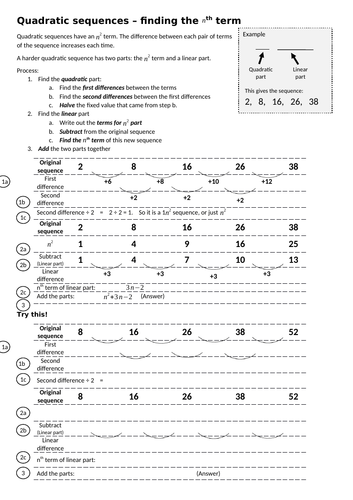 Finding nth term of quadratic sequences