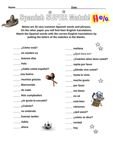 Spanish SUPER Match PLUS Spanish Word Search Puzzle (Both Items) | Teaching  Resources