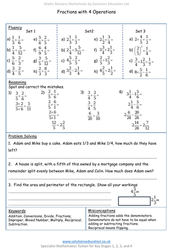 Fractions with 4 Operations Mastery Worksheet