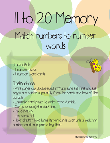 11 to 20 Number to Number Word Memory