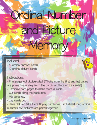 Ordinal Number (1st-10th) and Picture Memory
