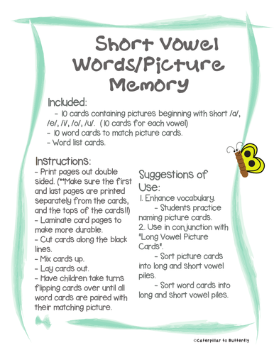 Short Vowel Words and Picture Memory