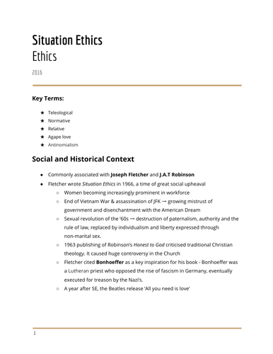 Situation Ethics - Consolidated notes