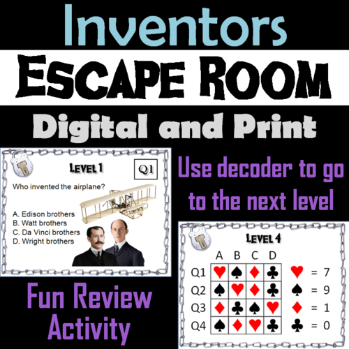 Inventors and Inventions: Escape Room - Social Studies
