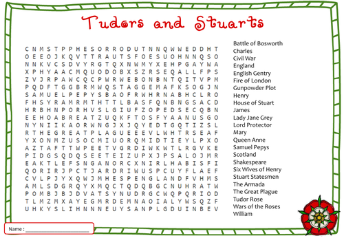Tudors and Stuarts Word Search - GCSE History AQA Keywords