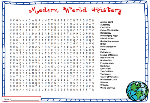 Modern World History Word Search - GCSE History AQA Keywords