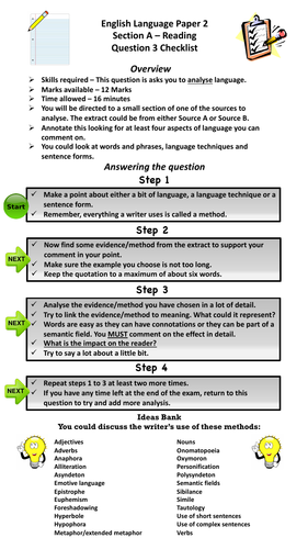 AQA ENGLISH LANGUAGE PAPER 2 - QUESTION 3 REVISION CHECKLIST | Teaching ...