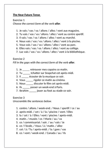 Near Future Tense Future Tense With Aller Teaching Resources