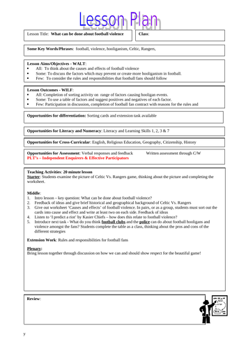 PSHE - Football hooliganism / violence