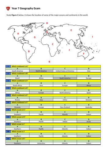 100 multiple choice questions for Year 7