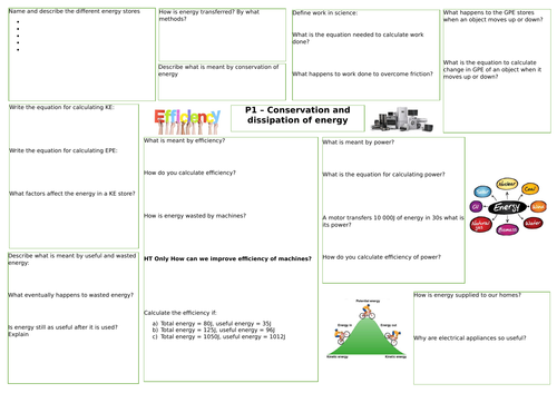 AQA Conservation and dissipation of energy revision mat