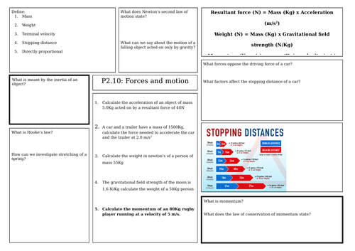 AQA Force and motion revision mat