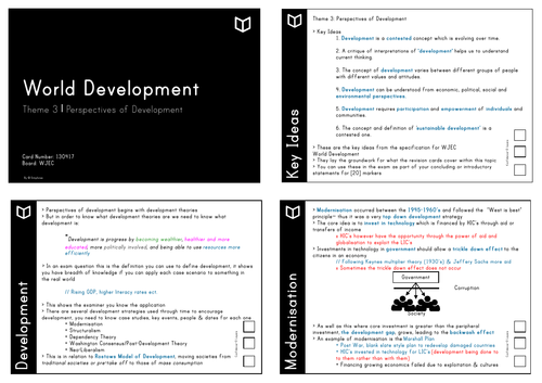 A2 World Development I Theme 3 Revision Cards