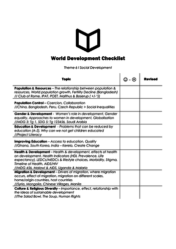 A2 World Development I Theme 6 Checklist