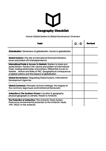 A Level Geography I Chapter 7 : Global Systems & Governance Checklist
