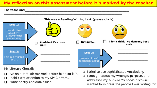 Student's  response and  reflection on their work - before the teacher marks their work