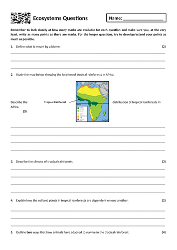 9. Ecosystems exam questions homework