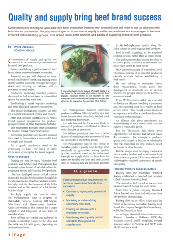 Magazine article: Quality and supply bring beef brand success