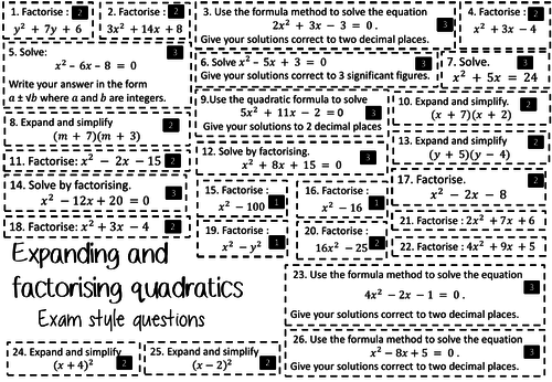 Exam Questions - Factorising and Expanding Quadratics
