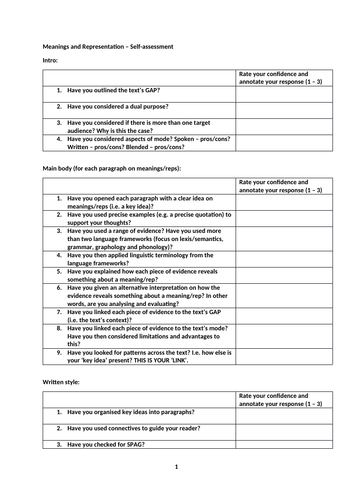 English Language - Paper 1 - Meanings and Representations - Success