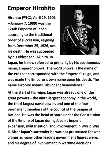 Emperor Hirohito Handout