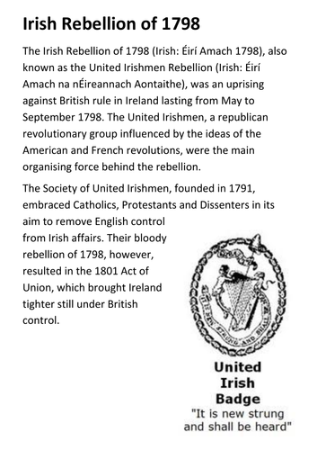 Irish Rebellion of 1798 Handout