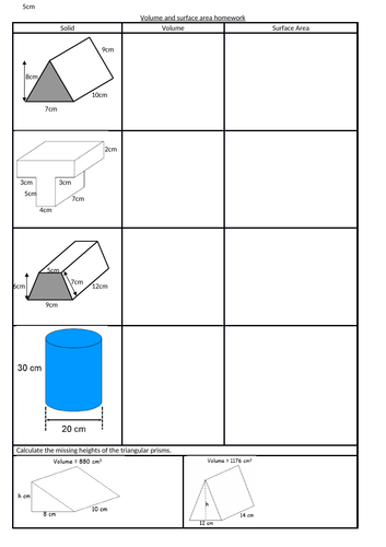 Volume and surface area of prisms, cylinders, cones and pyramids lesson bundle