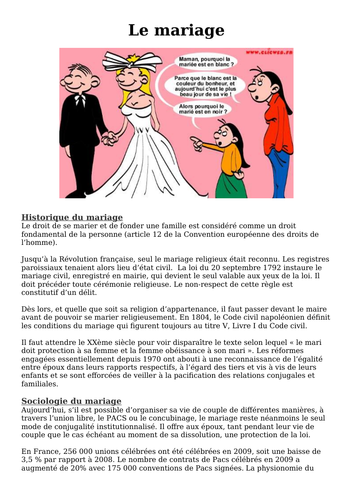 La famille en voie de changement - le mariage (A-level)