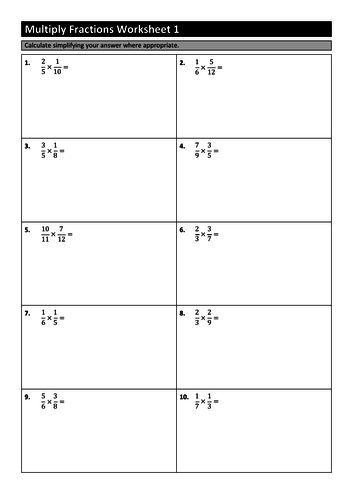 50 Multiplying Fractions Worksheets