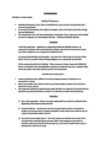 AQA PSYCHOLOGY psychopathology revision notes