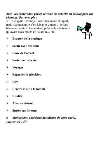 La comparaison passé et présent - speaking (use of imperfect vs present)