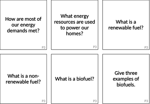 Physics flash cards - P3 Energy resources