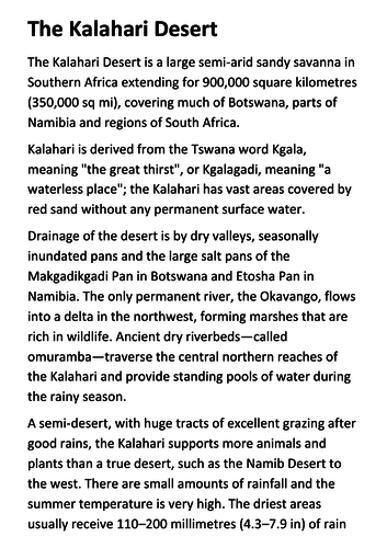 The Kalahari Desert Handout