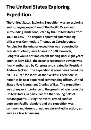 United States Exploring Expedition Handout