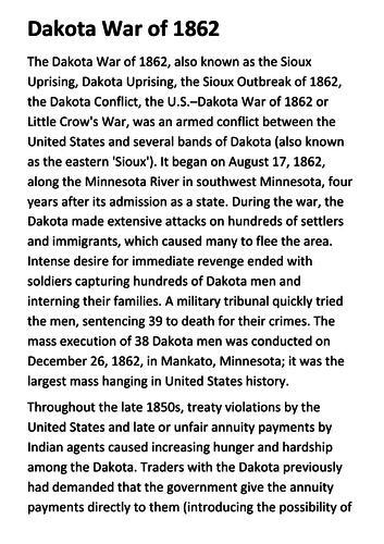 Dakota War of 1862 Handout