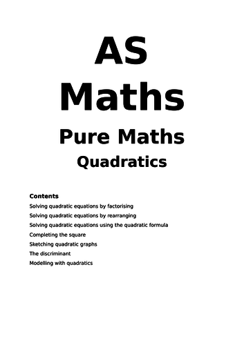 Maths A Level New Spec Quadratics Notes and Examples (Year 1)