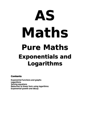 Maths A Level New Spec Exponentials and Logarithms Notes and Examples (Year 1)