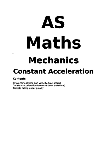 Maths A Level New Spec Constant Acceleration Notes and Examples (Year 1)