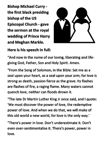 Bishop Michael Curry Sermon Harry and Meghan wedding Handout