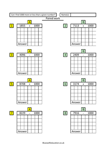 Find 1000 more or less than a given number PDF