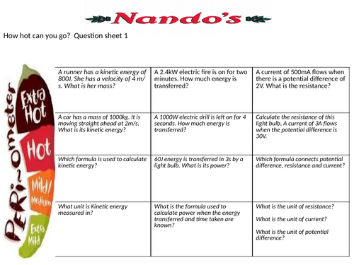 9-1 trilogy physics revision Nandos style formula questions paper 1
