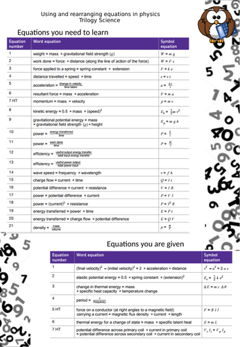 AQA trilogy physics using equations booklet