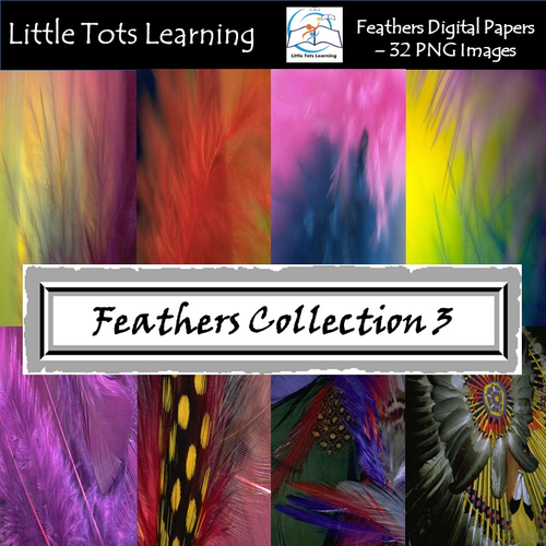 Feathers Digital Papers/Background - Peacock - Tribal Feathers - Set 3