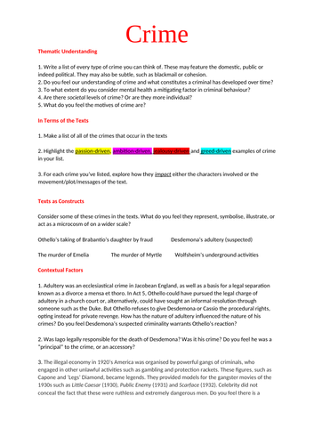 'Think' Sheets and Practise Questions for Pearson Edexcel Lang/Lit A Level 'Society &The Individual'